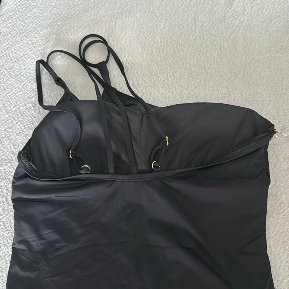 La Blanca Island Goddess Strappy One Shoulder One Piece - Black, size 12, $120 - Picture 9 of 9